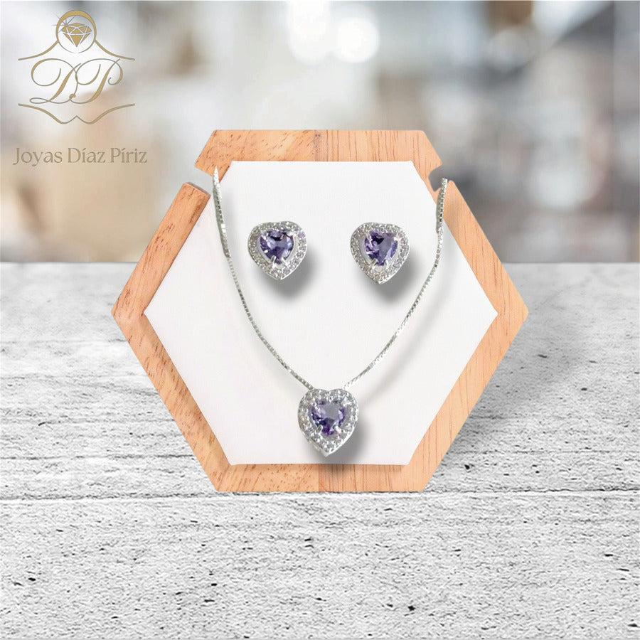 CONJUNTO PLATA CORAZÓN TRES PIEZAS