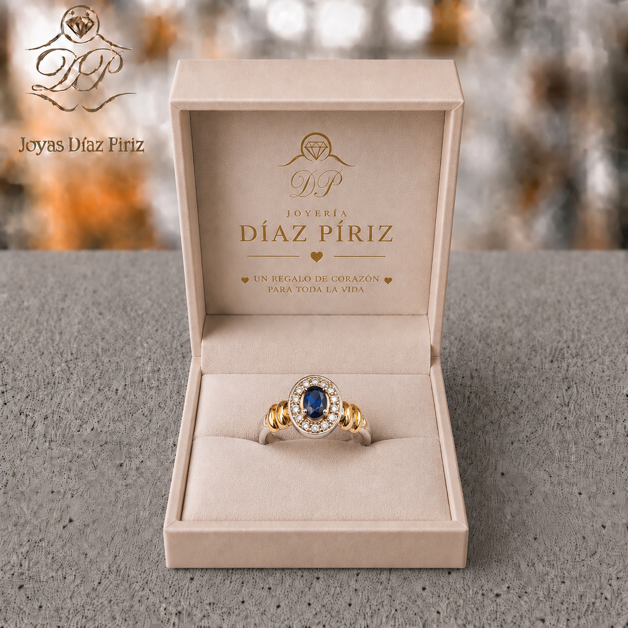 ANILLO PLATA Y ORO CIRCONIA AZUL OVAL