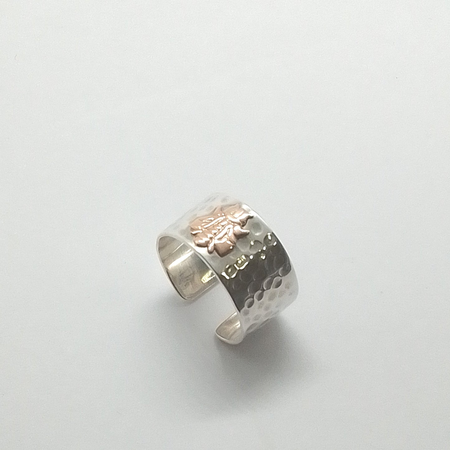 Anillo Plata y Oro Martillado Profecion Maestra