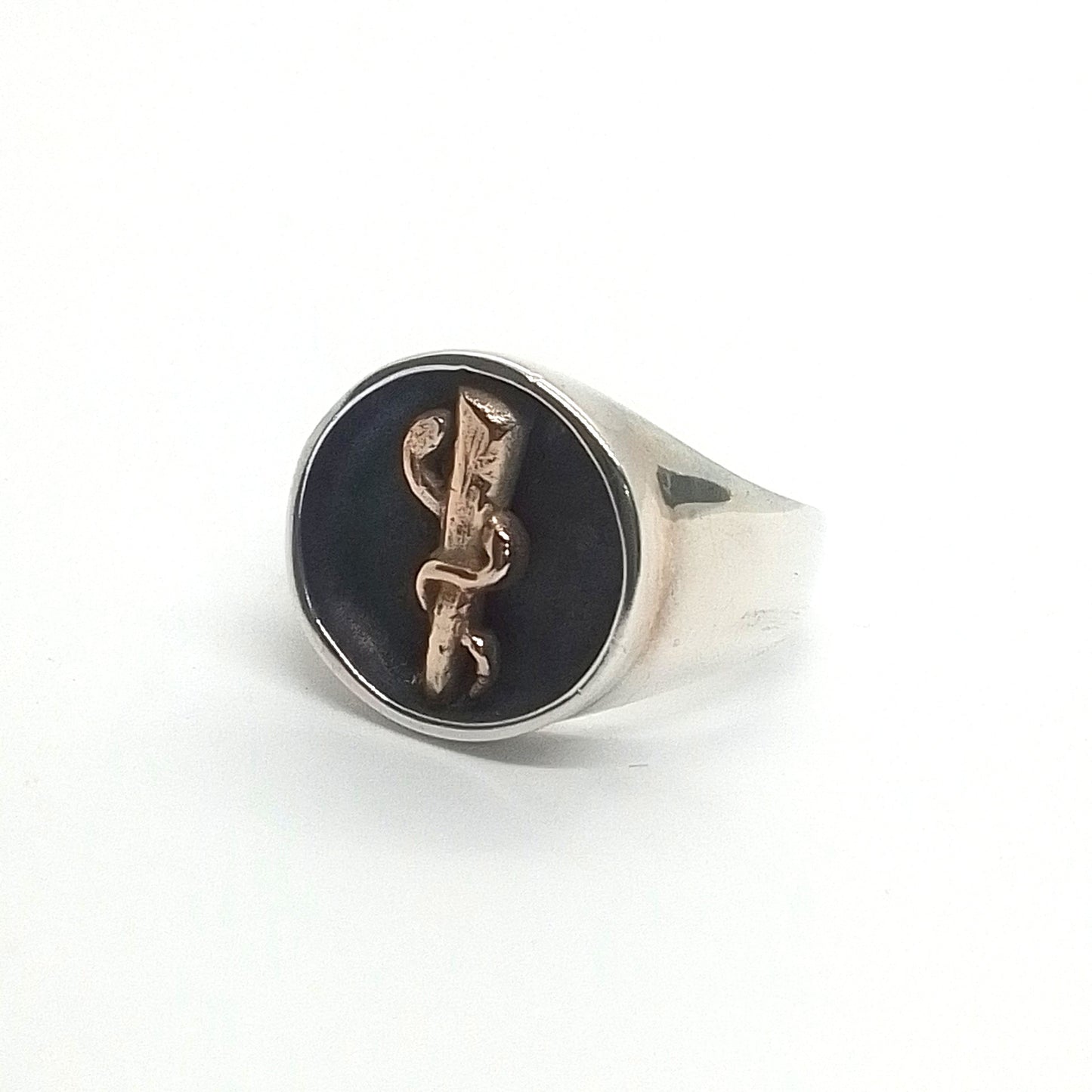 Anillo en Plata con símbolo Medico en Oro
