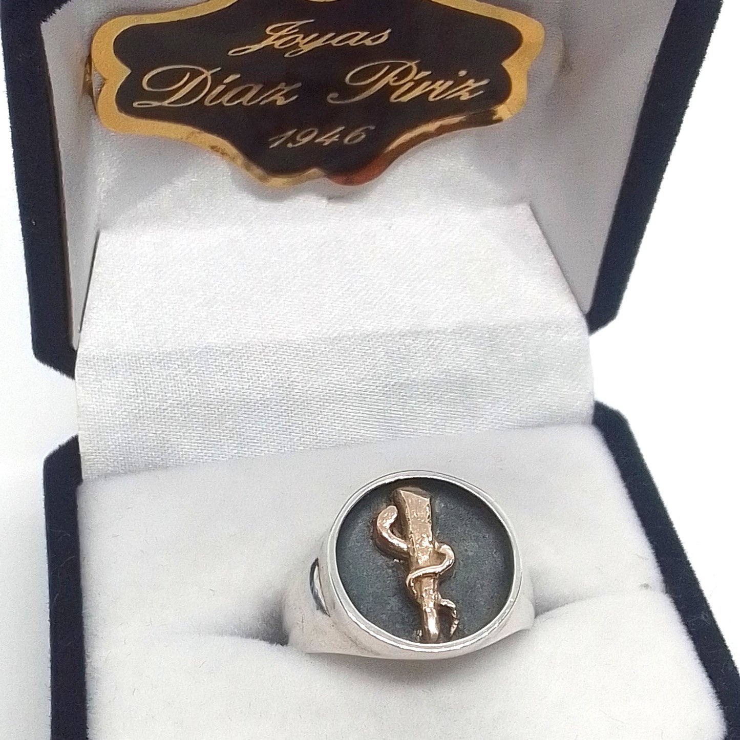 Anillo en Plata con símbolo Medico en Oro