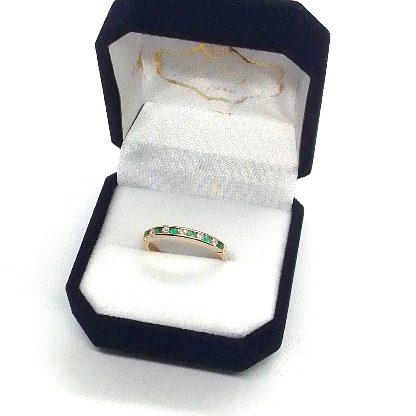 Anillo Medio Sin Fin con Esmeralda y Circonias Oro 10kts