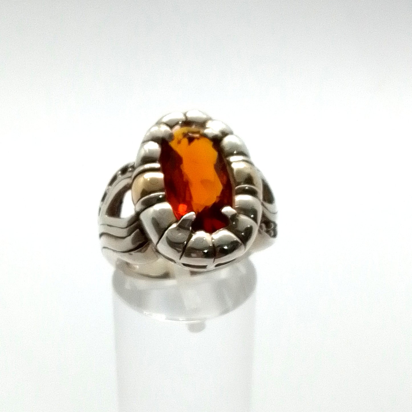 Anillo Plata y Oro con Ambar y circonias