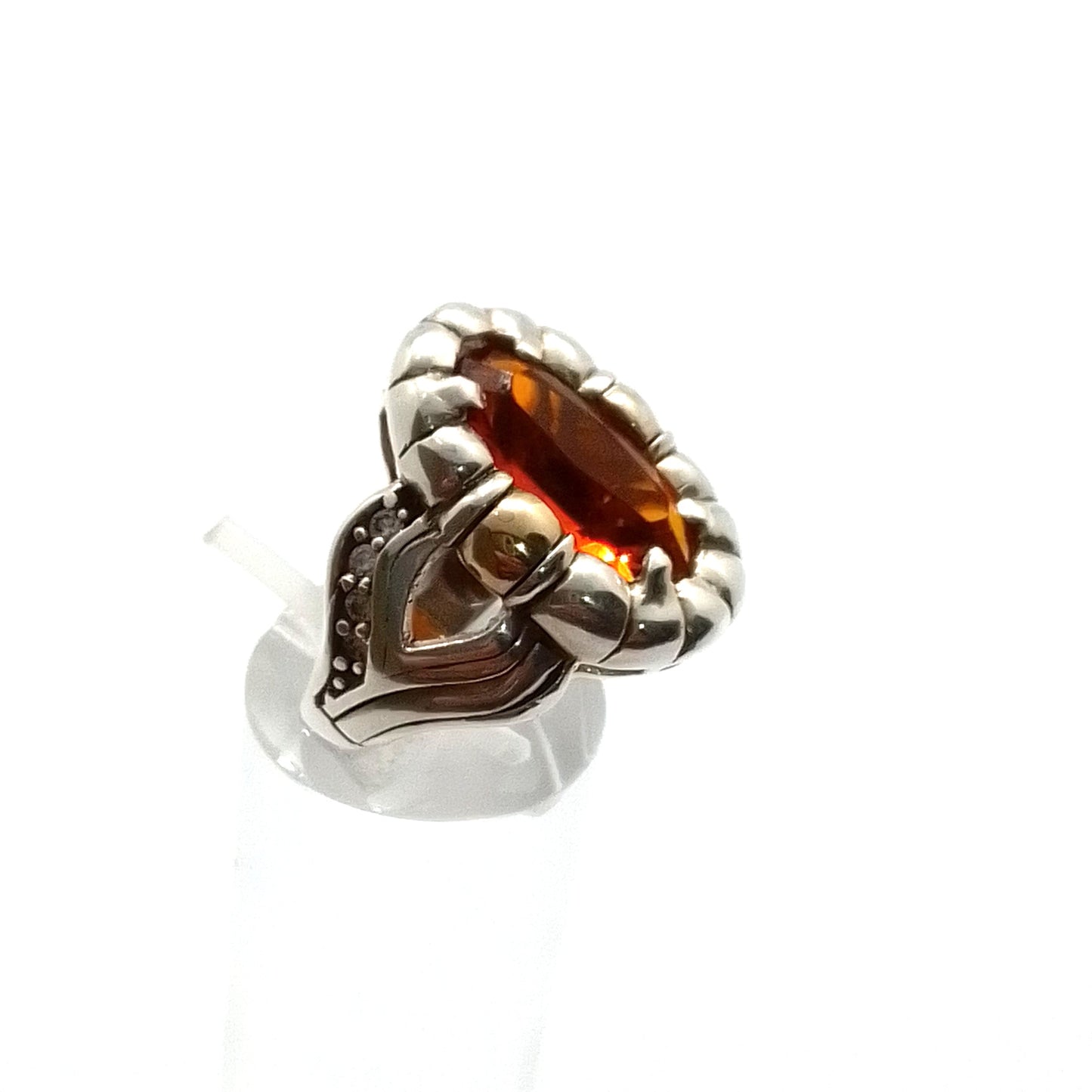 Anillo Plata y Oro con Ambar y circonias