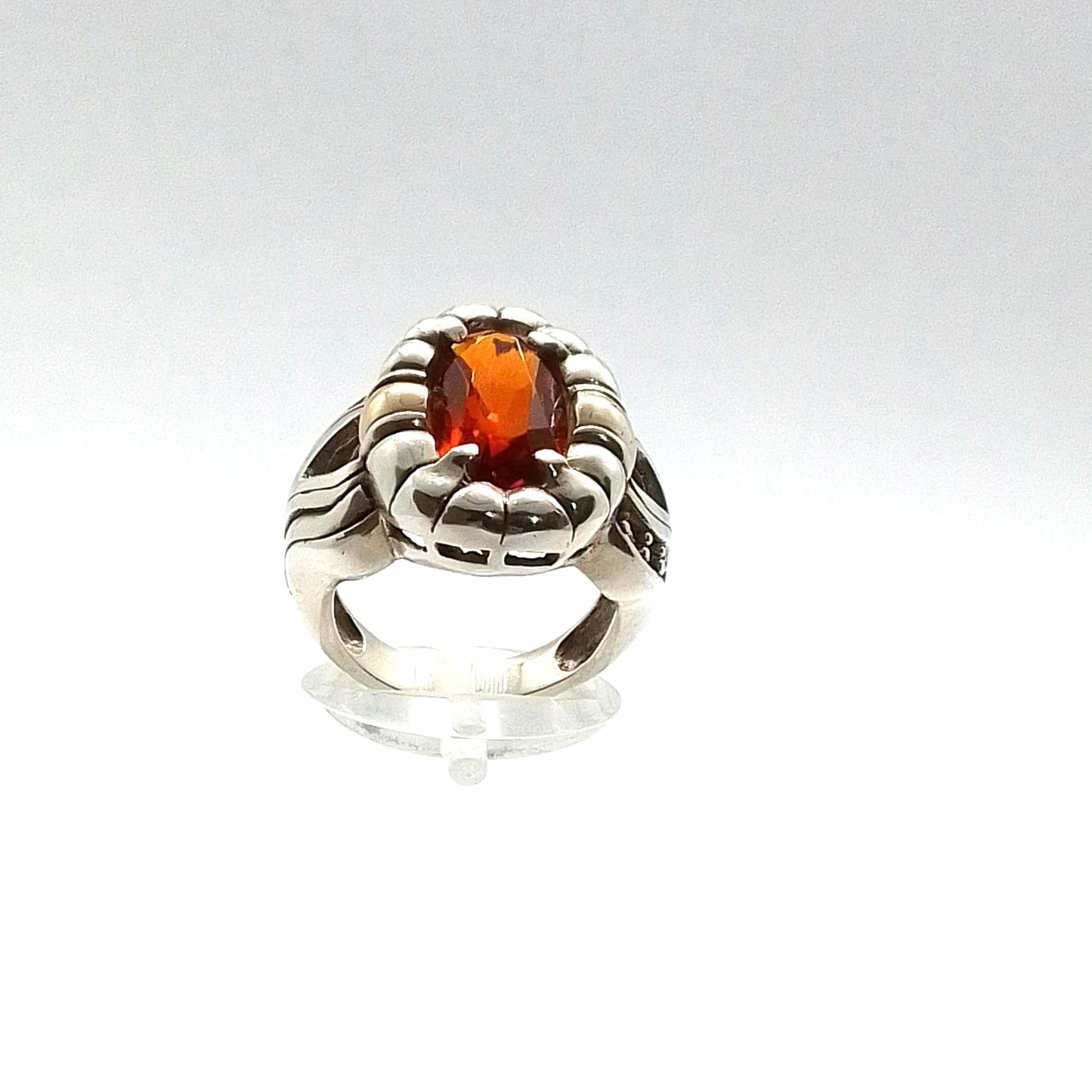 Anillo Plata y Oro con Ambar y circonias