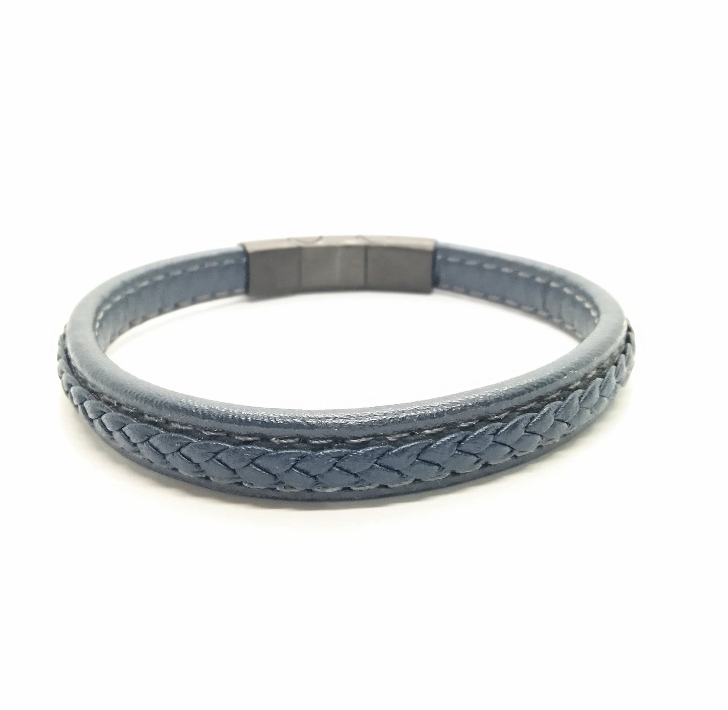 Pulsera cuero azul con trenza