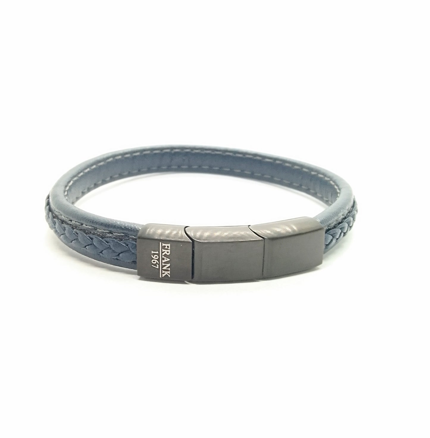 Pulsera cuero azul con trenza