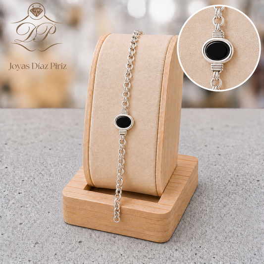 Pulsera plata y oro Rolo con Ónix