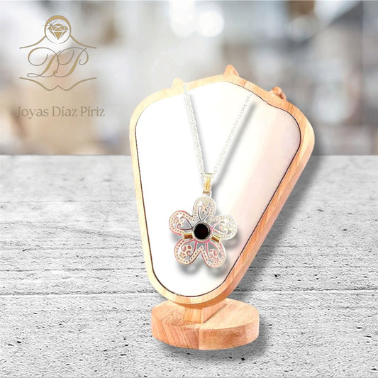 Conjunto plata y oro Flor con Onix