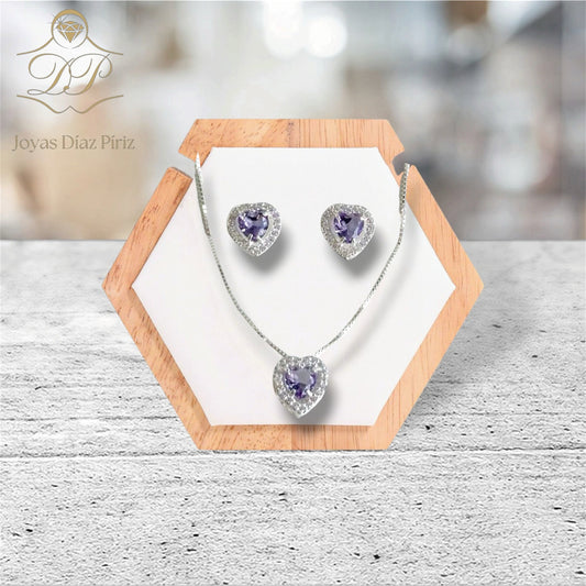 Conjuntos  plata corazon violeta