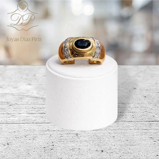 Anillo oro 18Kts con Zafiro y chispas de diamantes