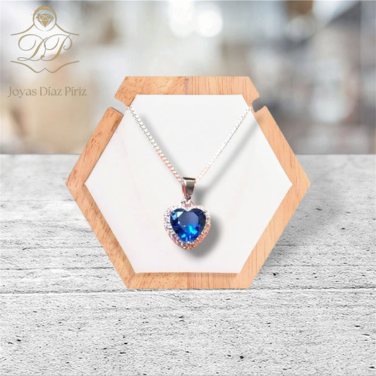 Conjunto plata corazon azul