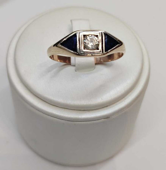 ANILLO ORO 10K CON ZAFIROS AZULES Y DIAMANTE