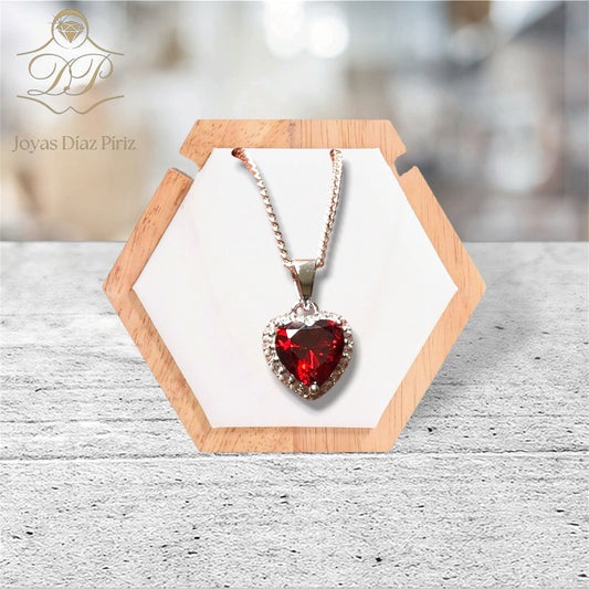 Conjunto plata corazon rojo