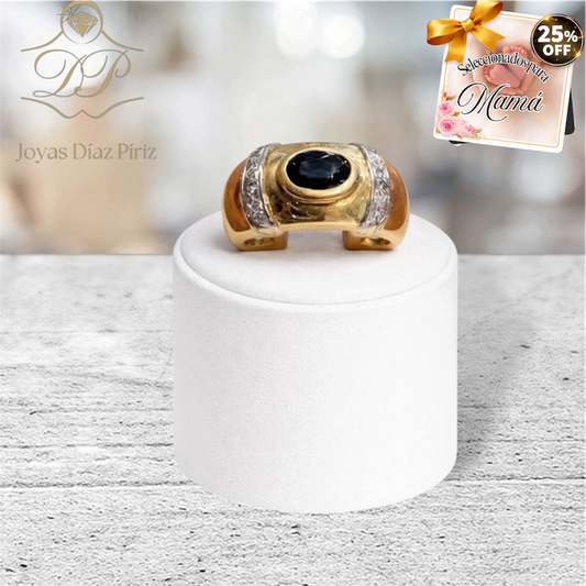Anillo oro 18Kts con Zafiro y chispas de diamantes