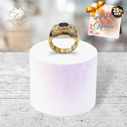 Anillo oro 18Kts con Zafiro y chispas de diamantes