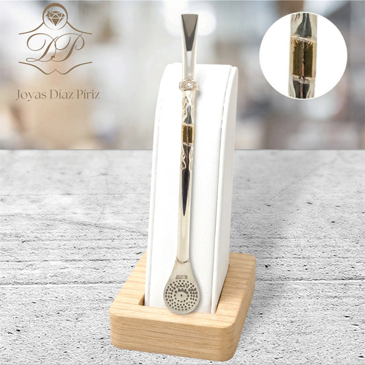 Bombilla en Plata con etiqueta en Oro