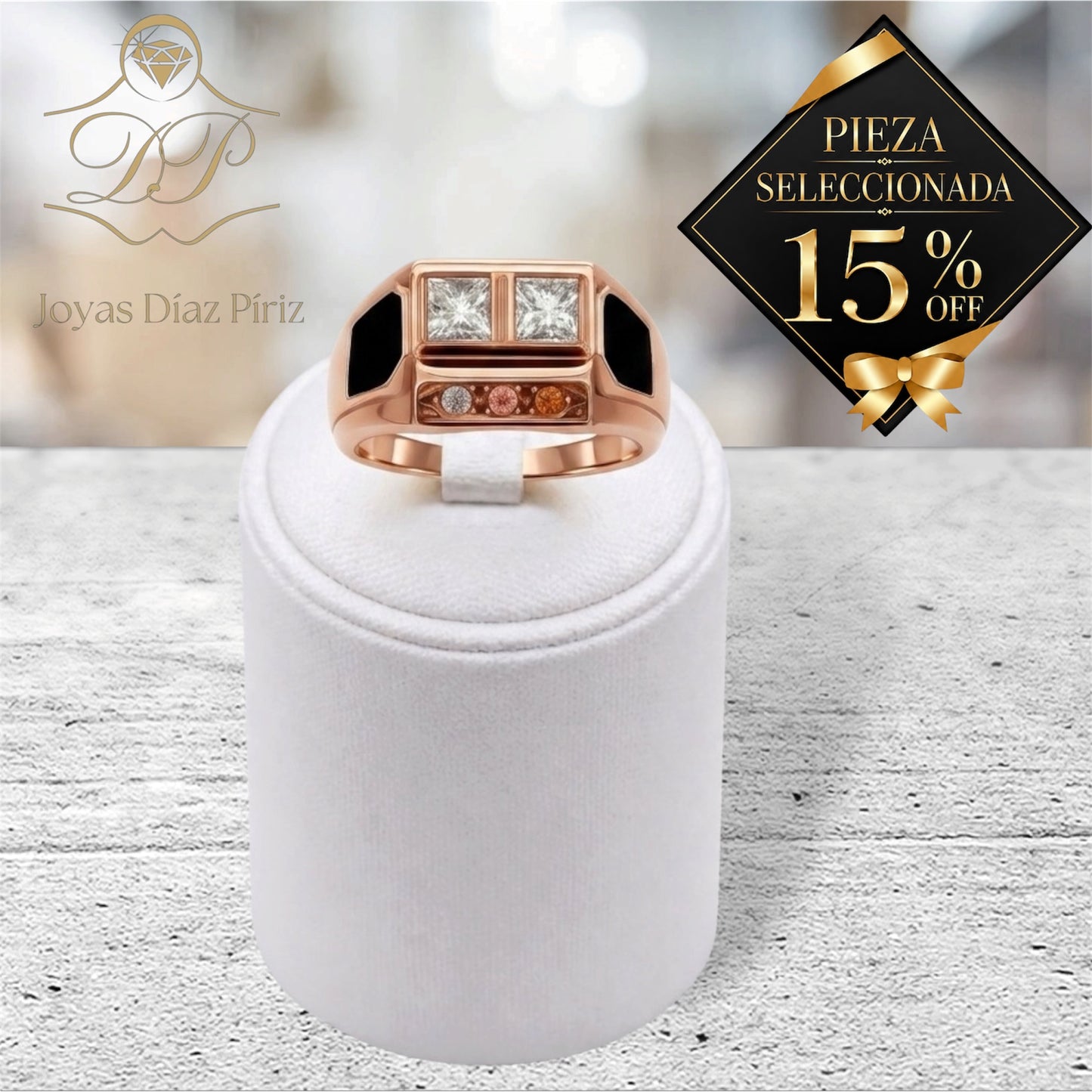 ANILLO ORO 18K MESA RECTANGULAR CON BRILLANTES