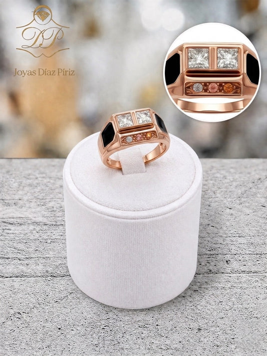 Anillo ORO 18K MESA RECTANGULAR CON BRILLANTES