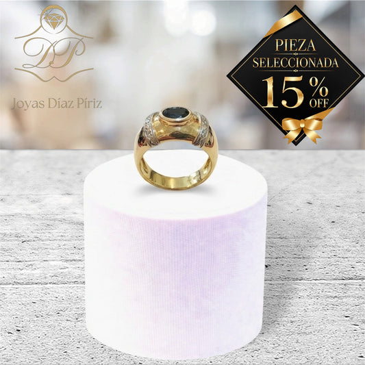 Anillo oro 18Kts con Zafiro y chispas de diamantes