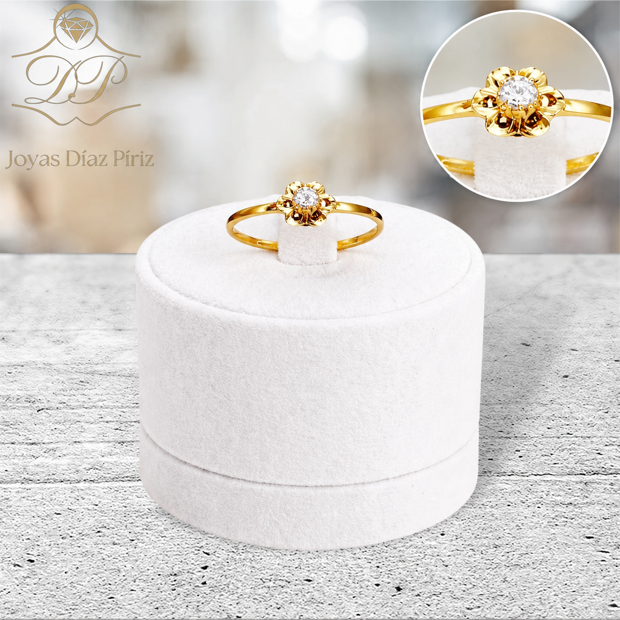 Anillo oro Flor/Circonia
