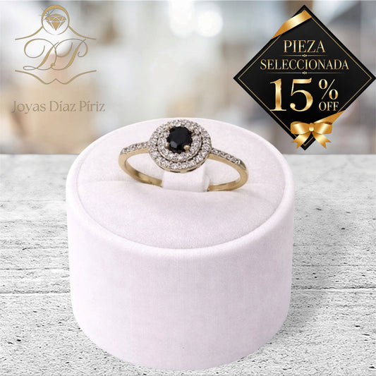 Anillo oro 10Kts con circonia negra central
