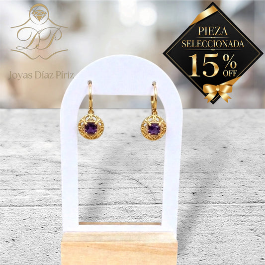 CARAVANAS ORO COLGANTE CON CIRCONIA VIOLETA
