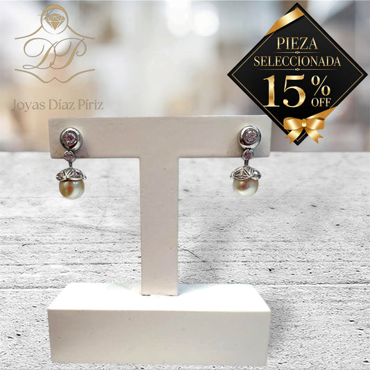 Caravanas oro gris con perla de cultivo
