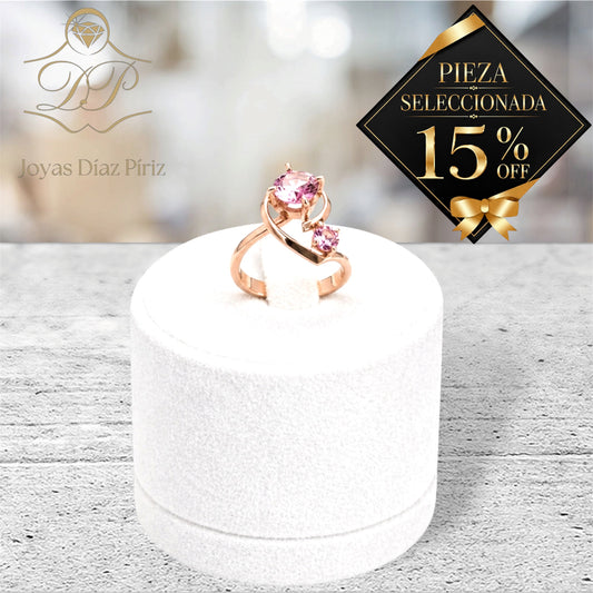 ANILLO DE ORO/DOBLE CIRCONIA ROSA