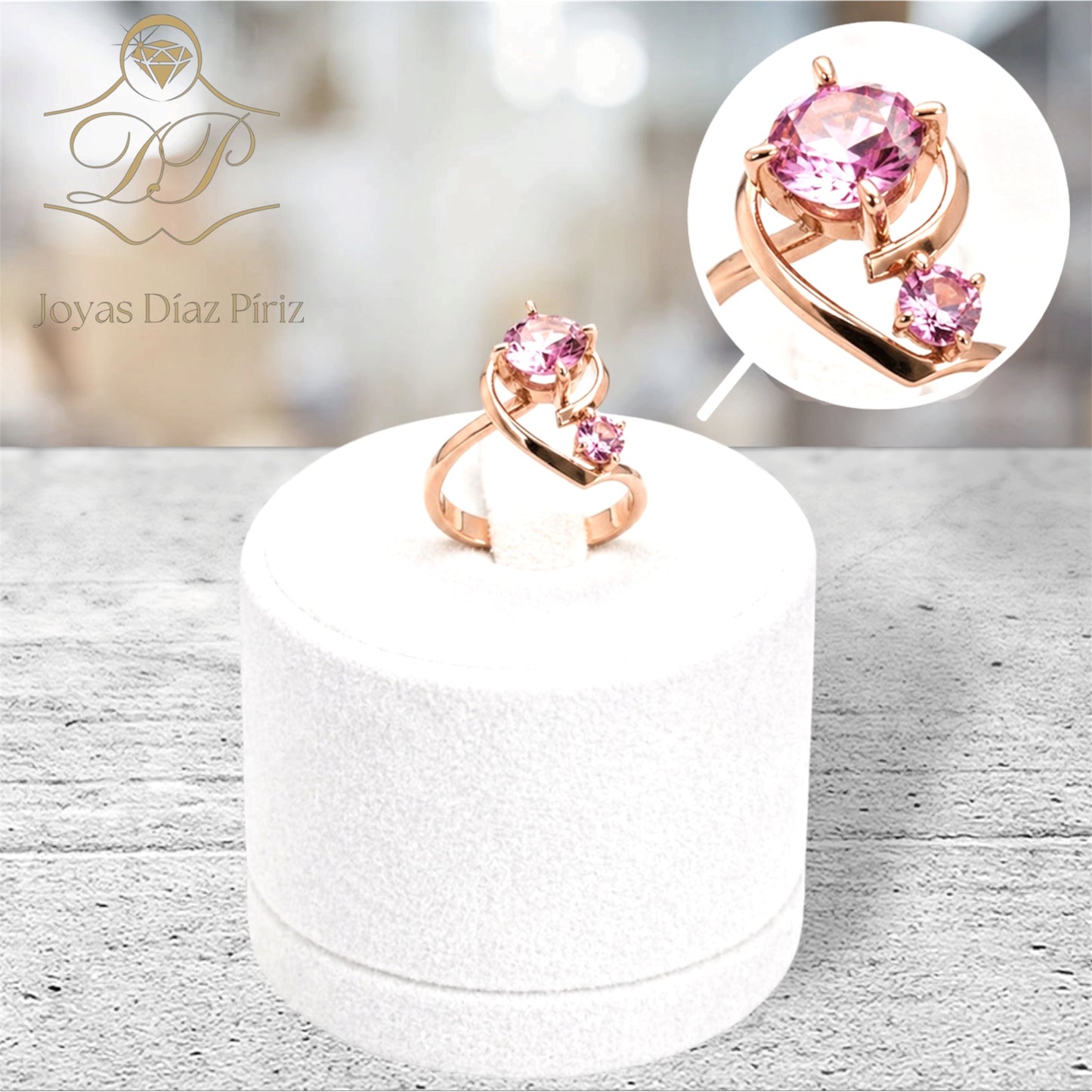 ANILLO DE ORO/DOBLE CIRCONIA ROSA