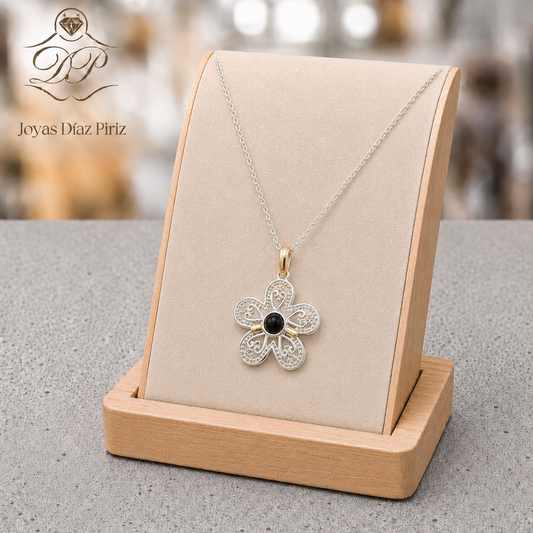 CONJUNTO PLATA/FLOR CON ÓNIX