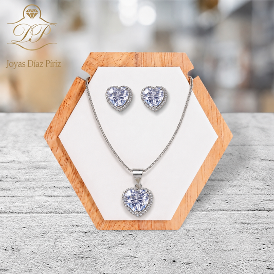 CONJUNTO PLATA CORAZÓN 3 PIEZAS