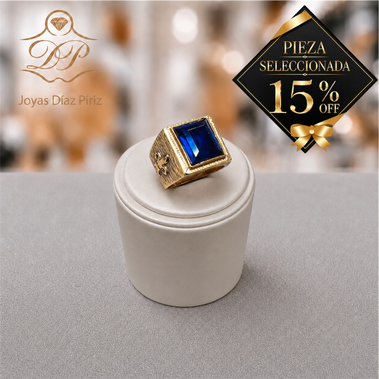 ANILLO ORO 10K CON CIRCONIA AZUL