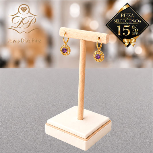 CARAVANAS ORO COLGANTE CON CIRCONIA VIOLETA
