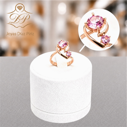 ANILLO DE ORO/DOBLE CIRCONIA ROSA