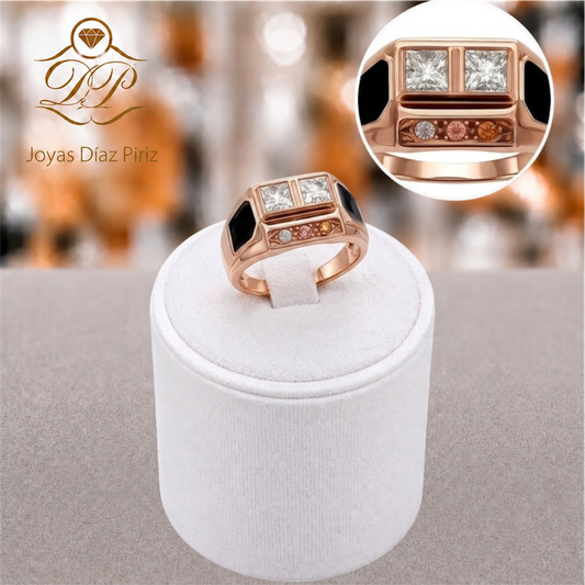 ANILLO ORO 18K MESA RECTANGULAR CON BRILLANTES