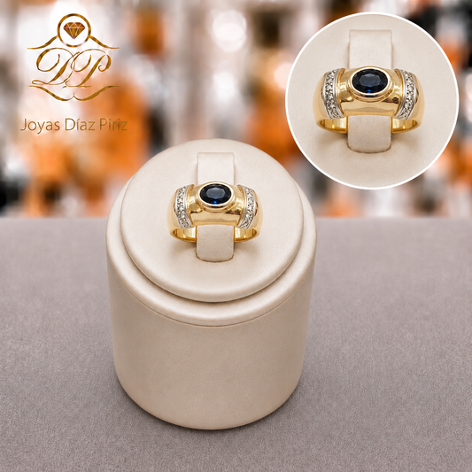 Anillo oro 18Kts con Zafiro y chispas de diamantes