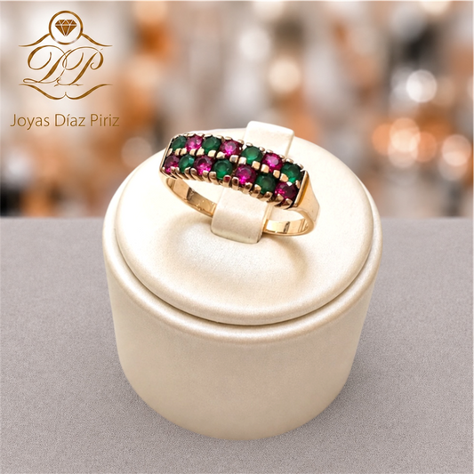 ANILLO ORO 10k DOBLE CARRIL CON CIRCONIAS