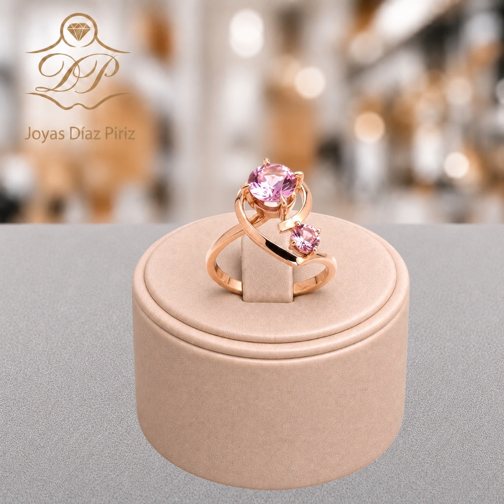 ANILLO DE ORO/DOBLE CIRCONIA ROSA