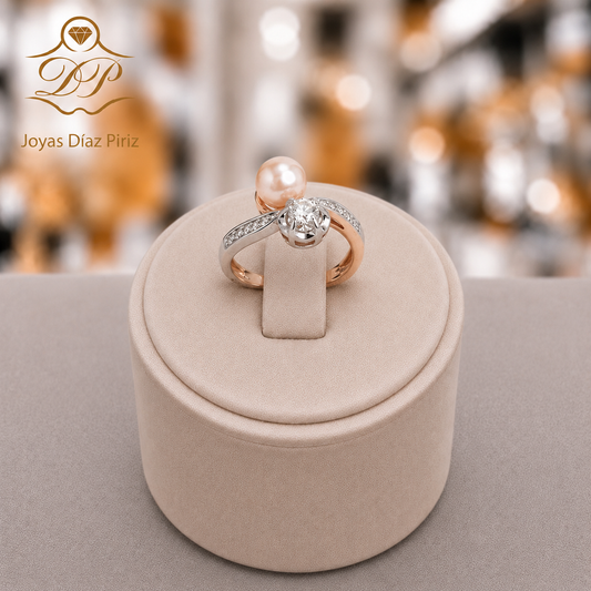 ANILLO ORO 18K CON PERLA Y BRILLANTE