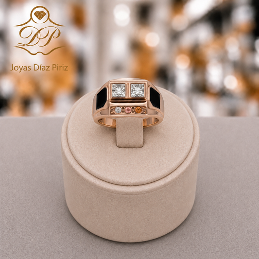 ANILLO ORO 18K MESA RECTANGULAR CON BRILLANTES