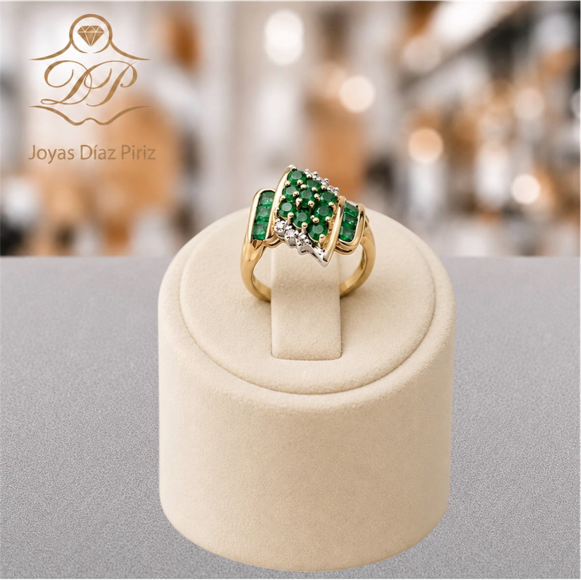 ANILLO ORO/CIRCONIAS VERDES