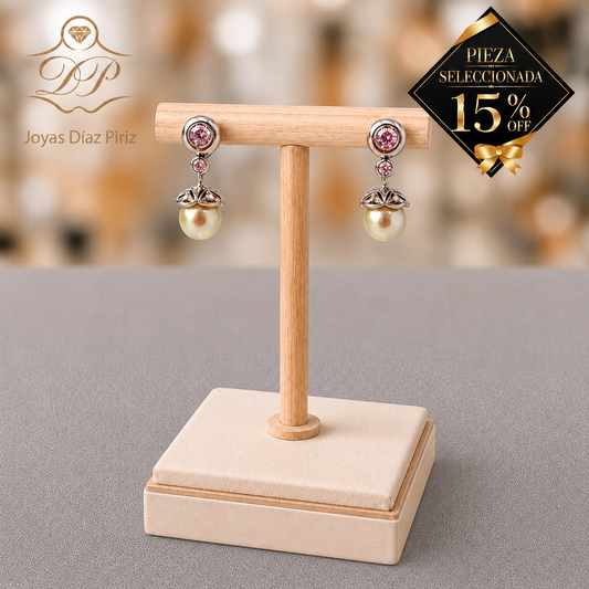 Caravanas oro gris con perla de cultivo