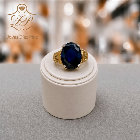 ANILLO ORO 18K CIRCONIA AZUL