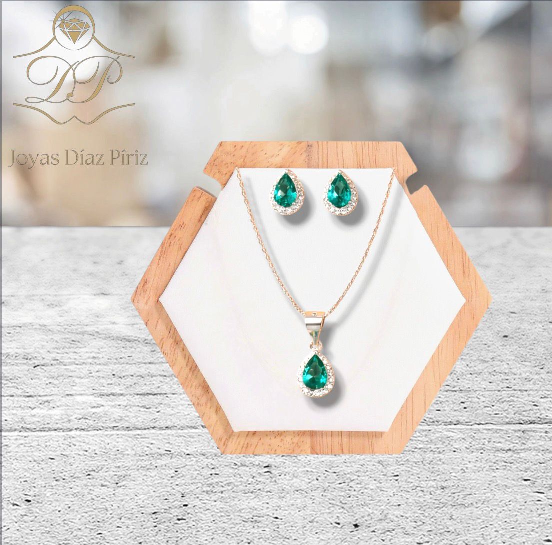 Conjunto plata con circonia verde