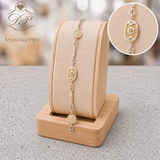 Pulsera plata y oro Flor